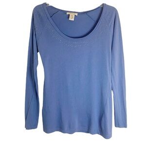 Covington Light Blue Long Sleeve Scoop Neck Tee with Rhinestone Accents